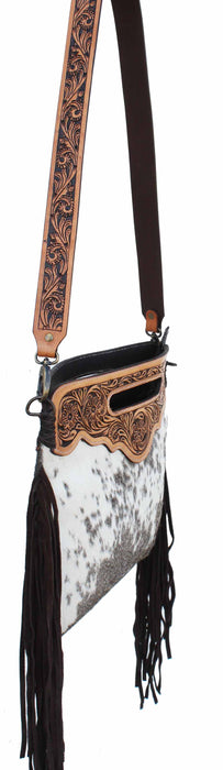 Women's Cowhide Western Floral Tooled Leather Shoulder Purse Handbag 27FK87