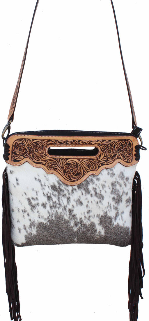 Women's Cowhide Western Floral Tooled Leather Shoulder Purse Handbag 27FK87