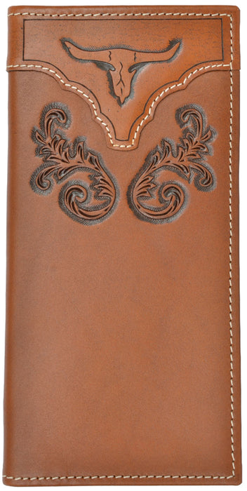 3D Western Mens Wallet Rodeo Leather Tooled Floral Longhorn Brown  27W798