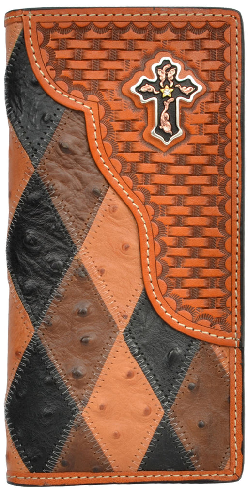 3D Belt DW893 Basket Weave Patchwork Ostrich Print Leather Rodeo Wallet 27W893
