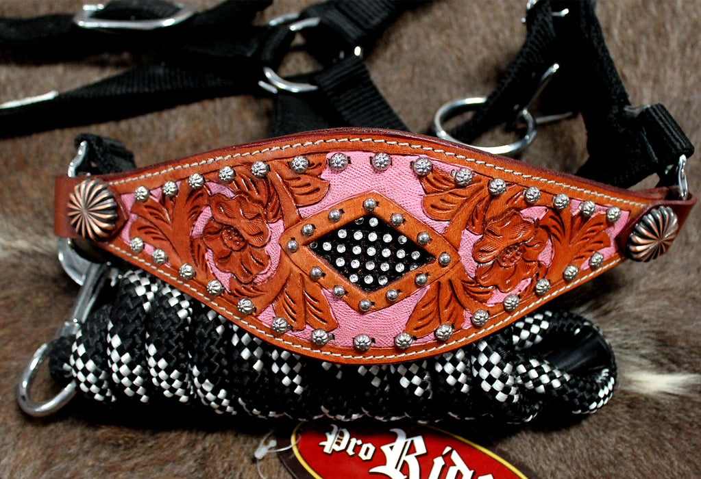 Horse Noseband Tack Bronc Leather HALTER Tiedown Lead Rope  28003
