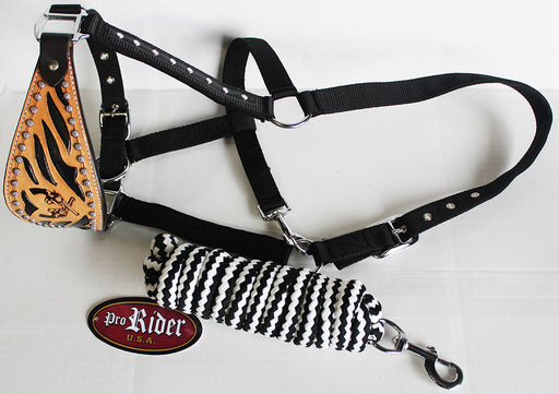 Horse Noseband Tack Bronc Leather HALTER Tiedown Lead Rope Cross 280210