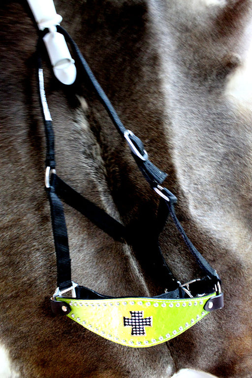 Western PONY Horse Bronc Halter Black Nylon Tooled Leather Nose w/Silver  Conchos