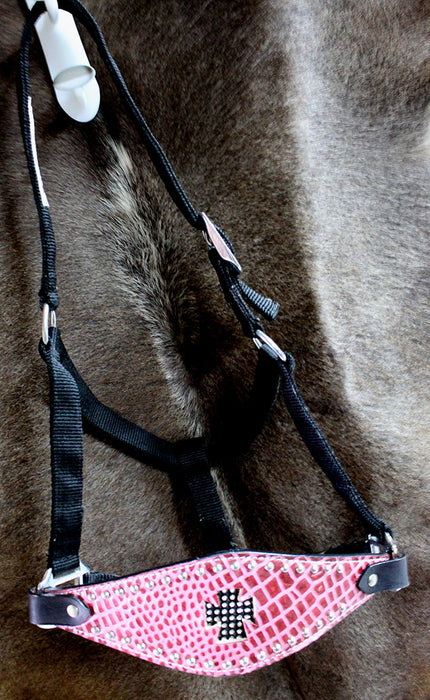 Horse Noseband Tack Bronc Leather Nylon  HALTER Tiedown Lead Rope Cross 280219