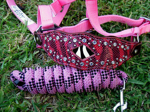 Horse Noseband Tack Bronc Leather Nylon HALTER Tiedown Lead Rope Tack 28024