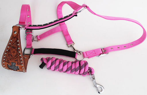 Horse Noseband Tack Bronc Leather HALTER Tiedown Lead Rope  280267