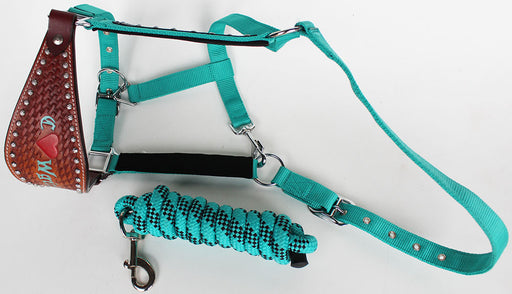Horse  Noseband Tack Bronc Leather HALTER Tiedown Lead Rope  280284