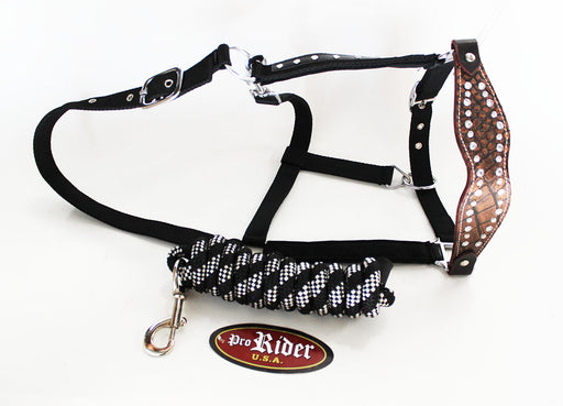 Horse Noseband Tack Bronc Leather HALTER Tiedown Lead Rope  280306