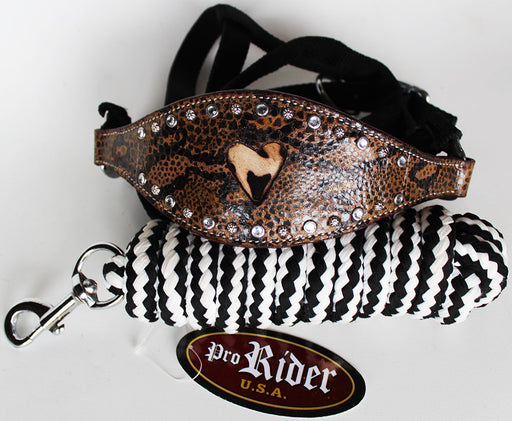 Horse Noseband Tack Bronc Leather HALTER Tiedown Lead Rope  280309