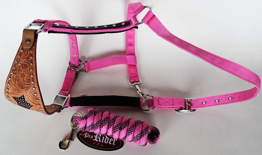 Horse Noseband Tack Bronc Leather HALTER Tiedown Lead Rope  280318