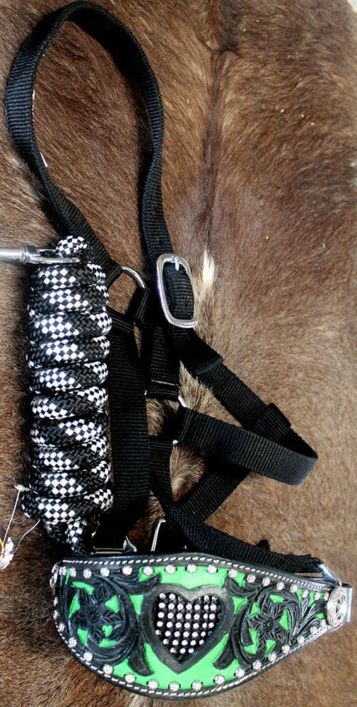 Horse Noseband Tack Bronc Leather HALTER Tiedown Lead Rope  280343