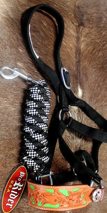 Horse Noseband Tack Bronc Leather HALTER Tiedown Lead Rope  280344