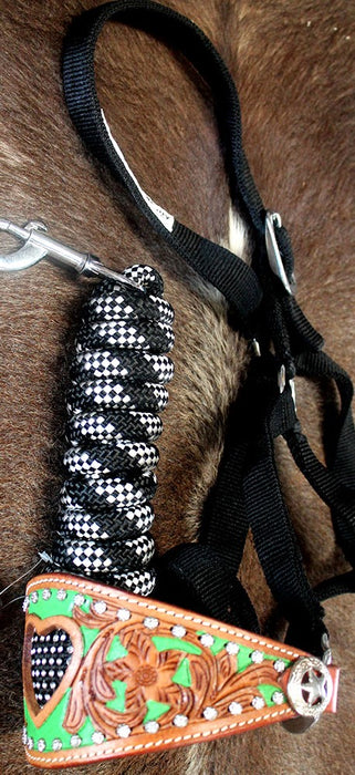 Horse Noseband Tack Bronc Leather HALTER Tiedown Lead Rope  280345