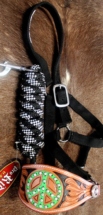 Horse Noseband Tack Bronc Leather HALTER Tiedown Lead Rope  280346