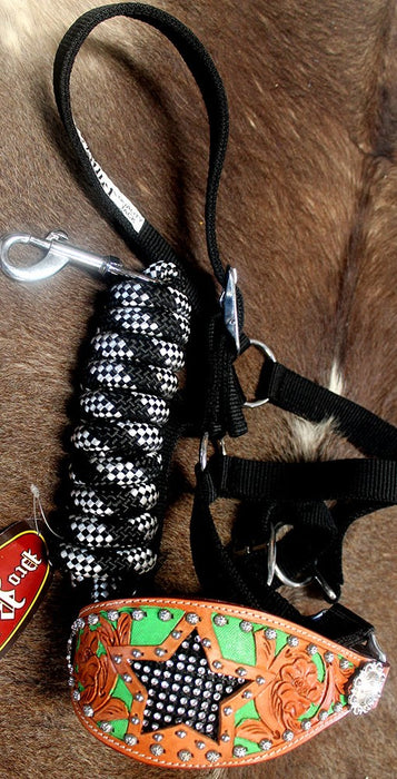 Horse Noseband Tack Bronc Leather HALTER Tiedown Lead Rope  280348
