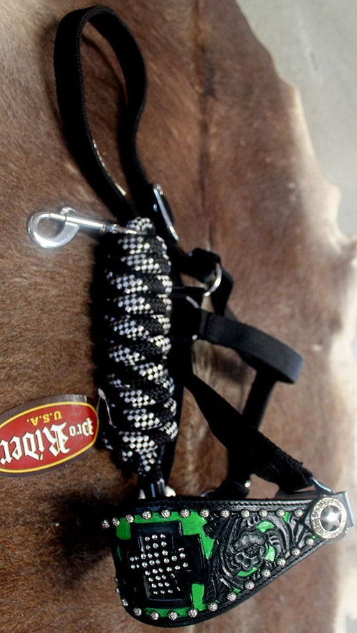 Horse Noseband Tack Bronc Leather HALTER Tiedown Lead Rope  280352