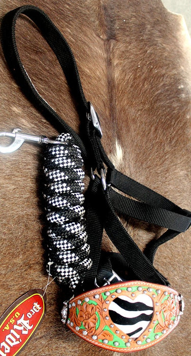 Horse Noseband Tack Bronc Leather HALTER Tiedown Lead Rope  280355