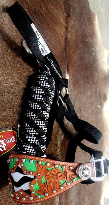 Horse Noseband Tack Bronc Leather HALTER Tiedown Lead Rope  280357