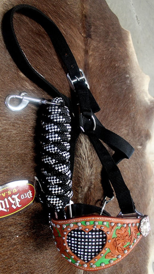 Horse Noseband Tack Bronc Leather HALTER Tiedown Lead Rope  280361