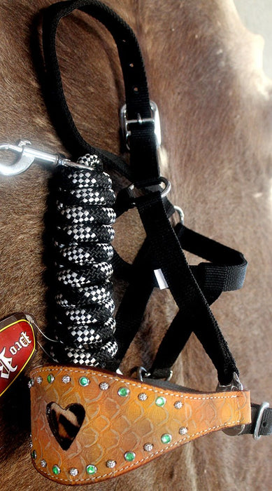 Horse Noseband Tack Bronc Leather HALTER Tiedown Lead Rope  280363