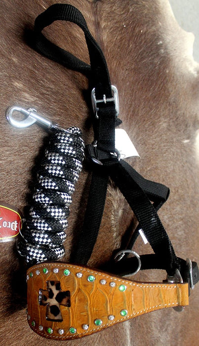 Horse Noseband Tack Bronc Leather HALTER Tiedown Lead Rope  280365