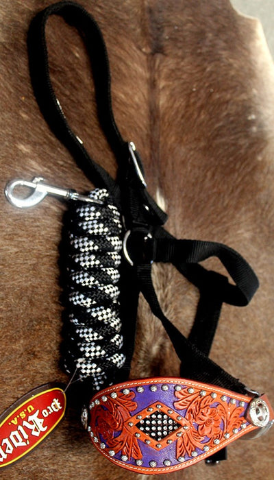 Horse Noseband Tack Bronc Leather HALTER Tiedown Lead Rope  280372