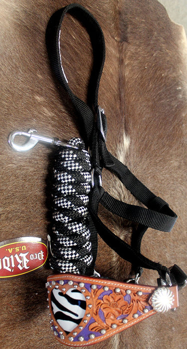 Horse Noseband Tack Bronc Leather HALTER Tiedown Lead Rope  280386