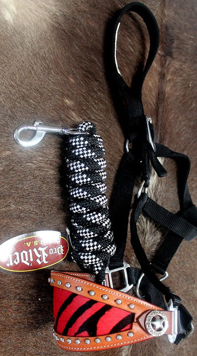 Horse Noseband Tack Bronc Leather HALTER Tiedown Lead Rope  280388