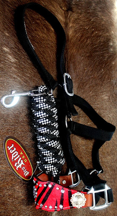 Horse Noseband Tack Bronc Leather HALTER Tiedown Lead Rope  280399