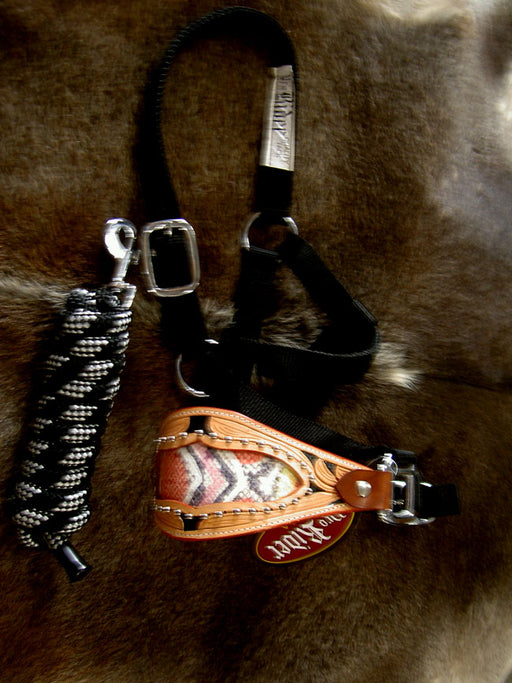 Horse Noseband Tack Bronc Leather HALTER Tiedown Lead Rope Pink 28042