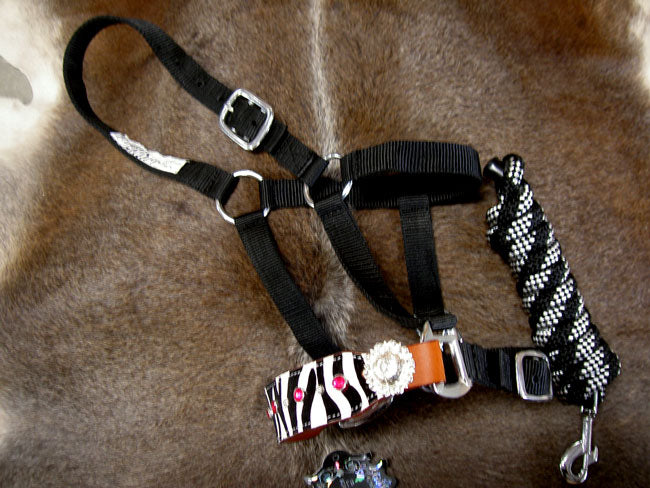Horse Noseband Tack Bronc Leather HALTER Tiedown Lead Rope  28043