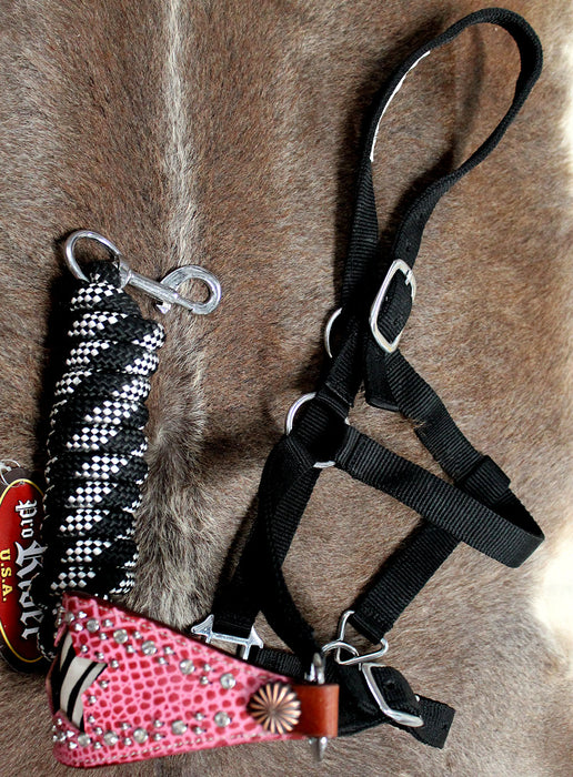 Horse Noseband Tack Bronc Leather HALTER Tiedown Lead Rope  28044