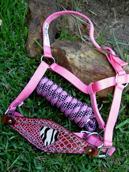 Horse Noseband Tack Bronc Leather HALTER Tiedown Lead Rope  28046