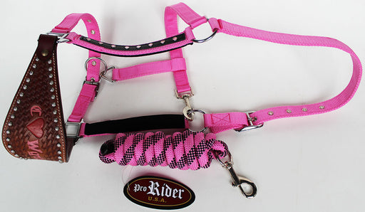 Horse Noseband Tack Bronc Leather HALTER Tiedown Lead Rope  280606