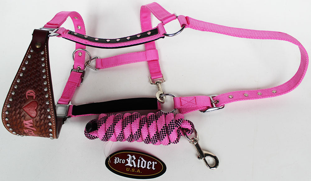 Horse Noseband Tack Bronc Leather HALTER Tiedown Lead Rope  280606