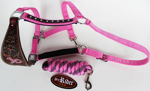 Horse Noseband Tack Bronc Leather HALTER Tiedown Lead Rope  280607