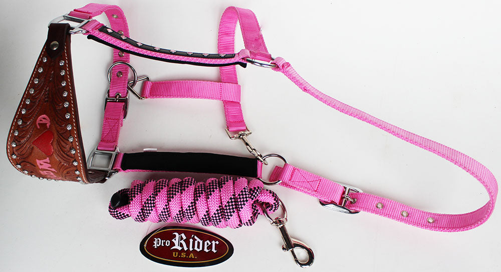 Horse Noseband Tack Bronc Leather HALTER Tiedown Lead Rope  280608