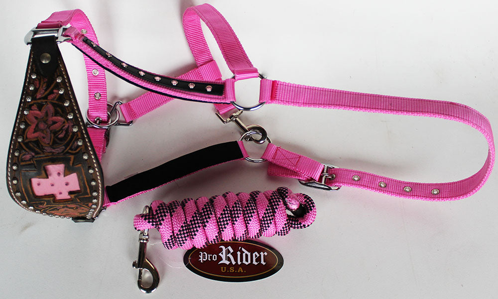 Horse Noseband Tack Bronc Leather HALTER Tiedown Lead Rope  280611