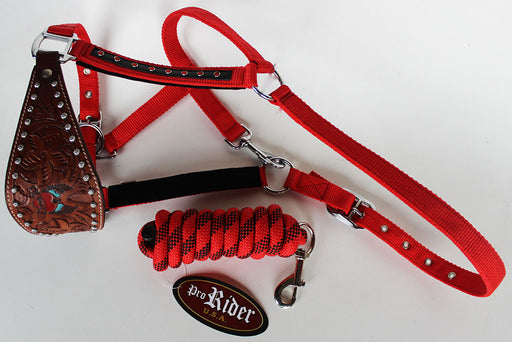 Horse Noseband Tack Bronc Leather HALTER Tiedown Lead Rope  280613
