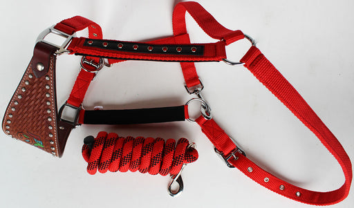 Horse Noseband Tack Bronc Leather HALTER Tiedown Lead Rope  280624