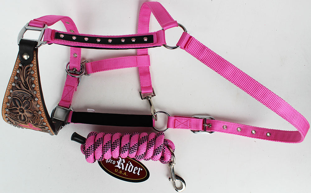 Horse Noseband Tack Bronc Leather HALTER Tiedown Lead Rope  280626
