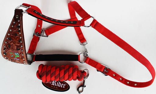 Horse Noseband Tack Bronc Leather HALTER Tiedown Lead Rope  280629
