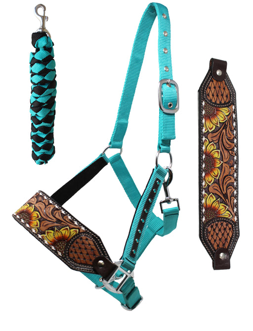 Challenger Horse Noseband Tack Bronc Leather HALTER Tiedown Lead Rope 280HR13