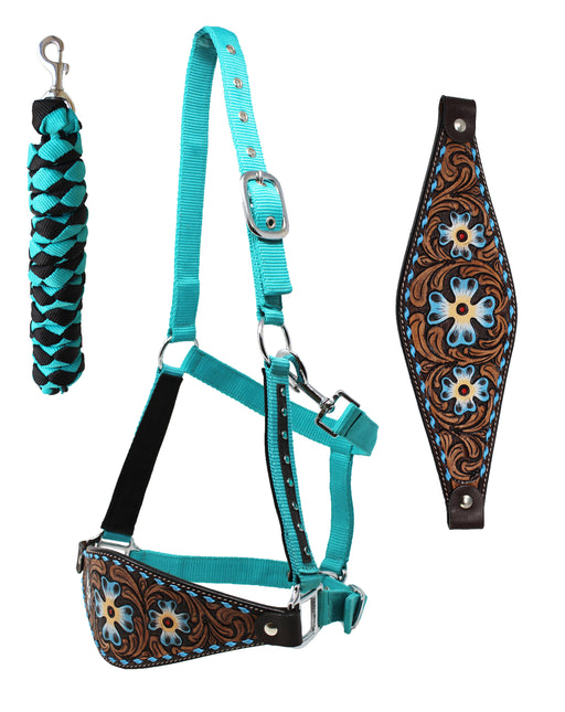 Challenger Horse Noseband Tack Bronc Leather HALTER Tiedown Lead Rope 280HR17