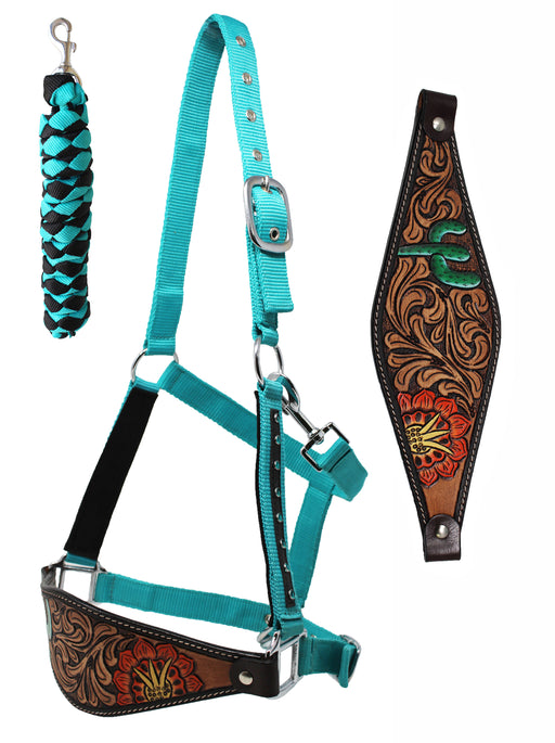 Challenger Horse Noseband Tack Bronc Leather HALTER Tiedown Lead Rope 280HR20