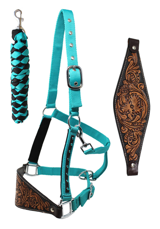 Challenger Horse Noseband Tack Bronc Leather HALTER Tiedown Lead Rope 280HR29