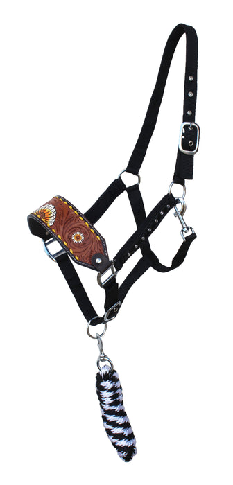 Horse Noseband Tack Bronc Leather HALTER Tiedown Lead Rope  280HR38