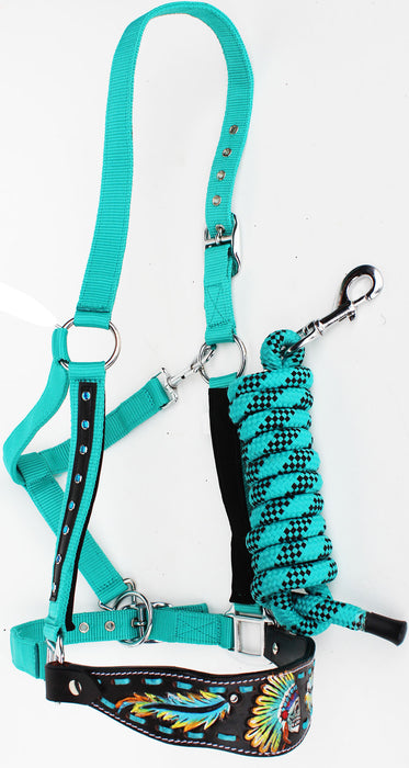 Horse Noseband Tack Bronc Leather HALTER Tiedown Lead Rope  280M01