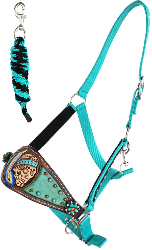 Horse Noseband Tack Bronc Leather HALTER Tiedown Lead Rope  280M44