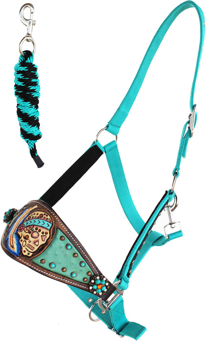 Horse Noseband Tack Bronc Leather HALTER Tiedown Lead Rope  280M44